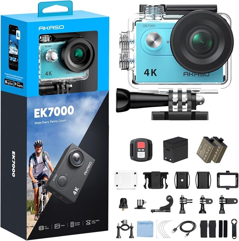 AKASO EK7000 Action Camera – 4K 30fps, 20MP, Wi‑Fi, EIS, 131‑ft Waterp