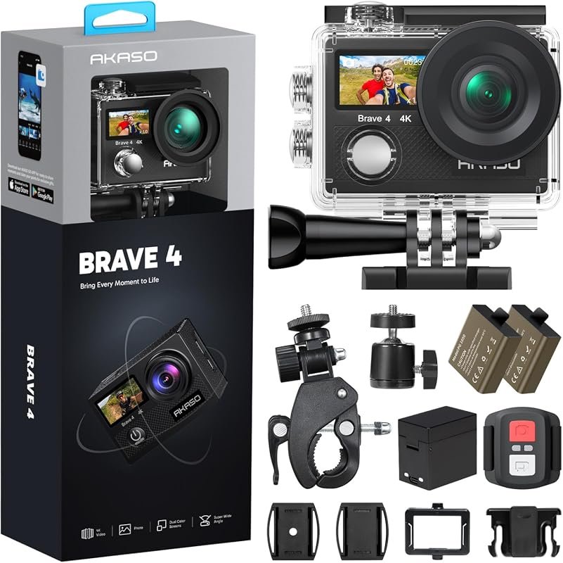 AKASO Brave 4 Action Camera – 4K 30fps Ultra HD, Waterproof, Underwate