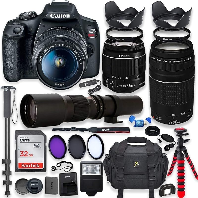 Canon EOS Rebel T7 DSLR Bundle with 18‑55mm IS II, 75‑300mm III, 500mm