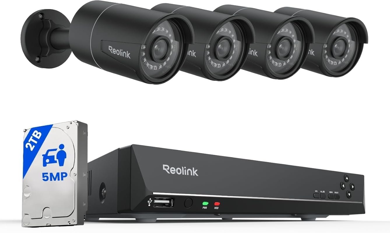 REOLINK 8‑Channel 5MP PoE Security Camera System in Black – Complete P