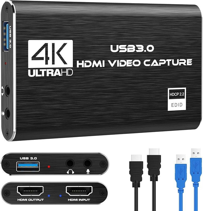 4K HDMI Capture Card with USB 3.0, Supports 1080p 60 FPS Streaming for