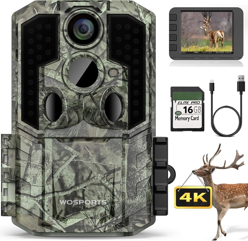 WOSPORTS Trail Camera (Non‑Cellular) 4K video, 64MP photos, 0.2‑second