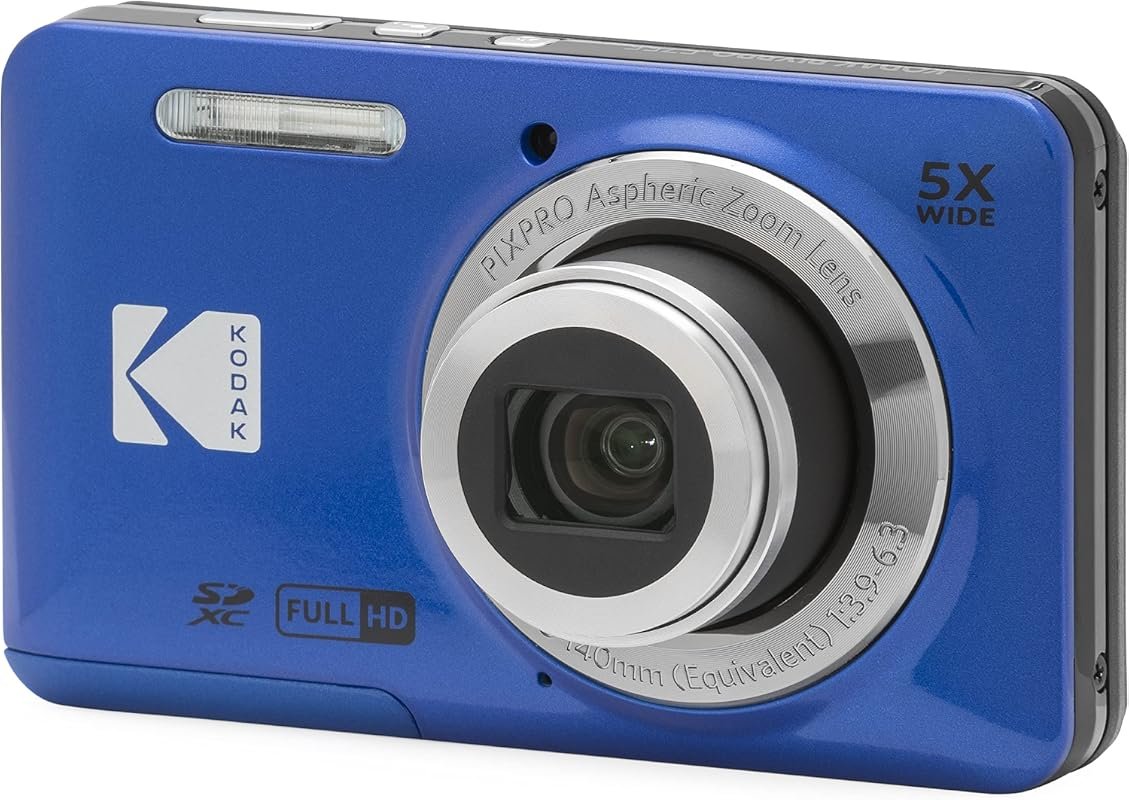 Kodak PIXPRO FZ55 compact point‑and‑shoot camera in blue, featuring 5×