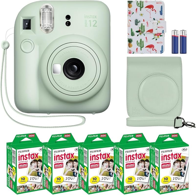 Fujifilm Instax Mini 12 Camera Bundle with Accessories, Case, 50‑Sheet