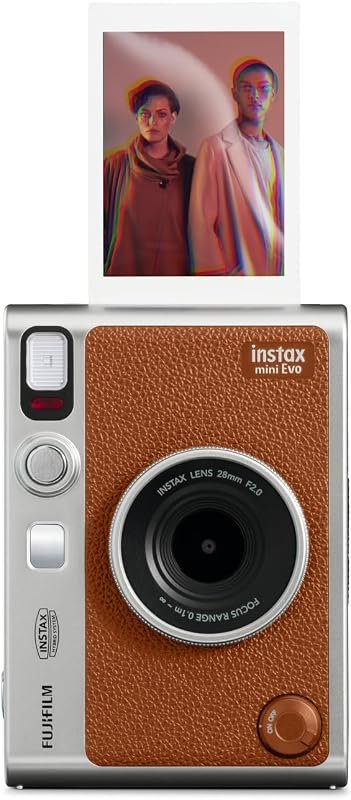 Fujifilm Instax Mini EVO Instant Camera in Brown with Bluetooth Connec