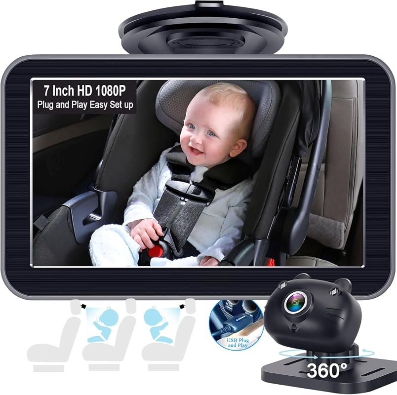 DoHonest 7‑inch baby car camera provides USB plug‑play setup, 150° wid