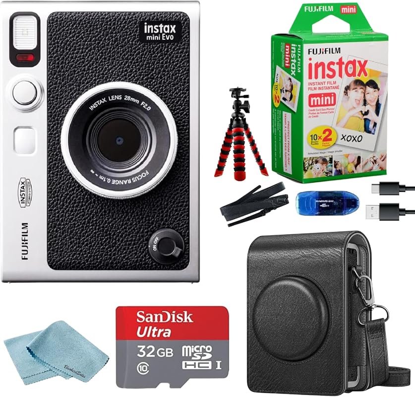 Fujifilm Instax Mini EVO Bundle (Black) includes 20 Film sheets, 32GB 
