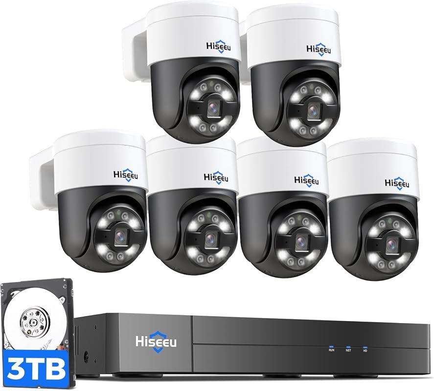 Hiseeu 4K PoE PTZ Security Camera System with Human Tracking, includes
