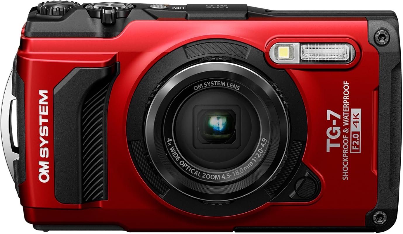 OM System Olympus Tough TG‑7 Red Underwater Camera – Waterproof, Freez