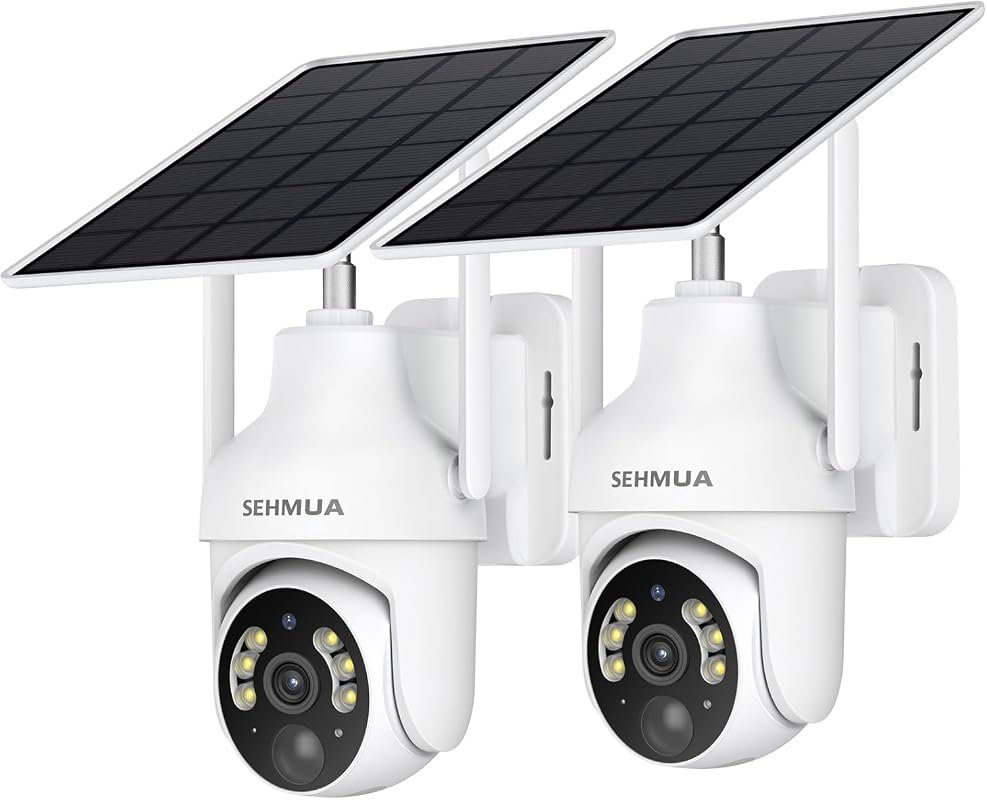 SEHMUA 2K Solar Security Camera 2-Pack – Wireless Outdoor 360° Pan/Til