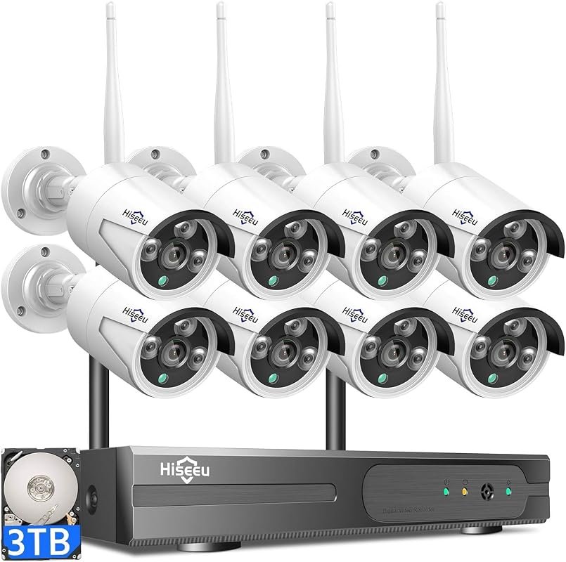 Hiseeu Home Security Camera System, 24/7 Recording, Wired Plug-in Powe
