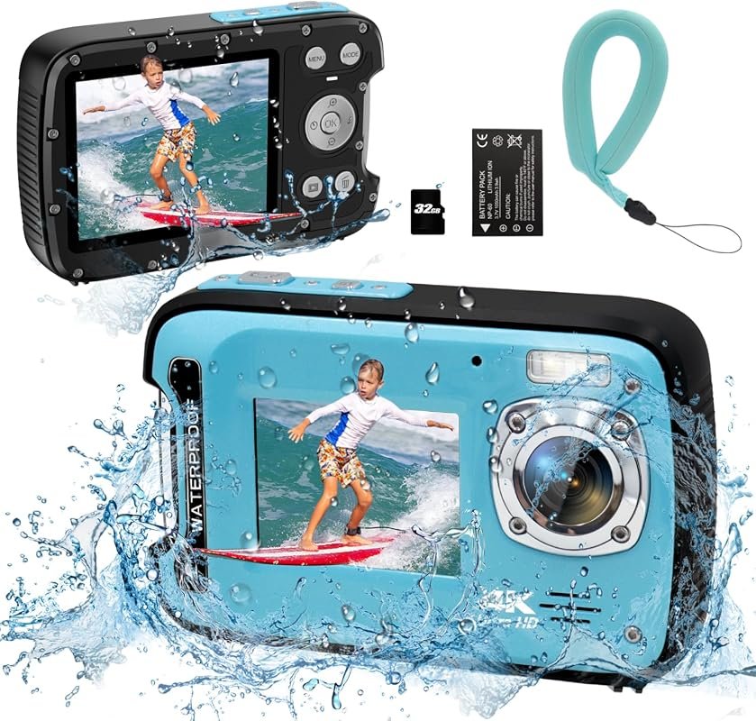 4K 48MP Underwater Camera with autofocus selfie dual‑screen, floating