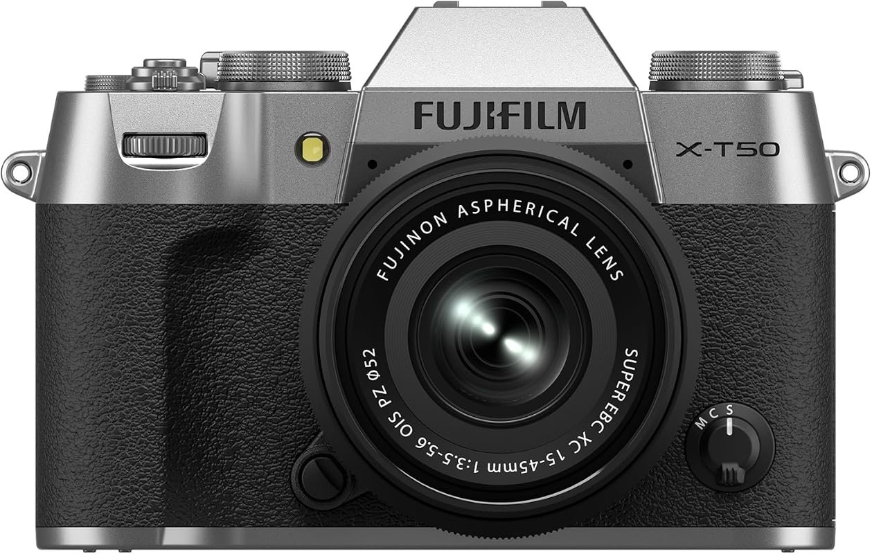 Fujifilm X‑T50 Camera with XC15‑45mm f/3.5‑5.6 OIS PZ Lens Kit – Silve