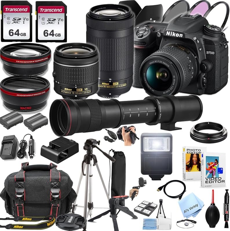 Renewed Nikon D7500 DSLR Kit with 18‑55mm VR, 70‑300mm & 420‑800mm Len