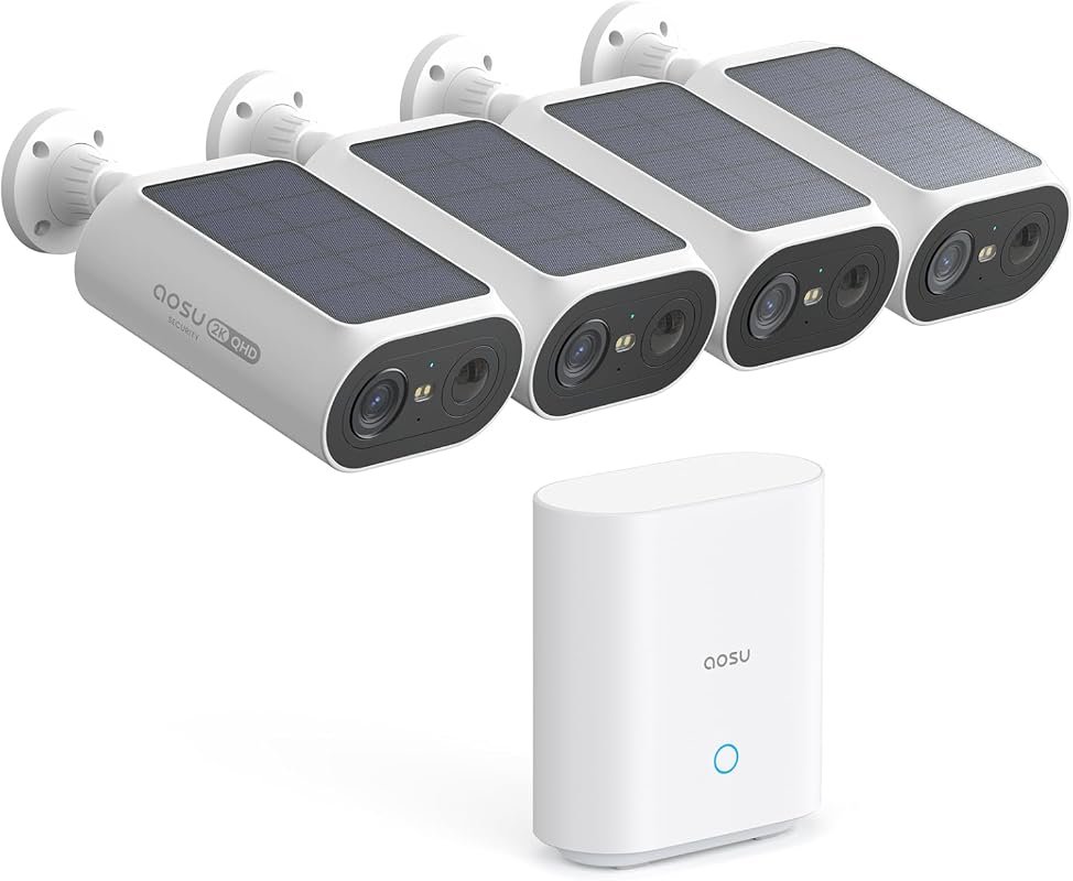aosu 2K QHD Solar Outdoor Security Camera 4‑Cam Kit – Night Vision, AI