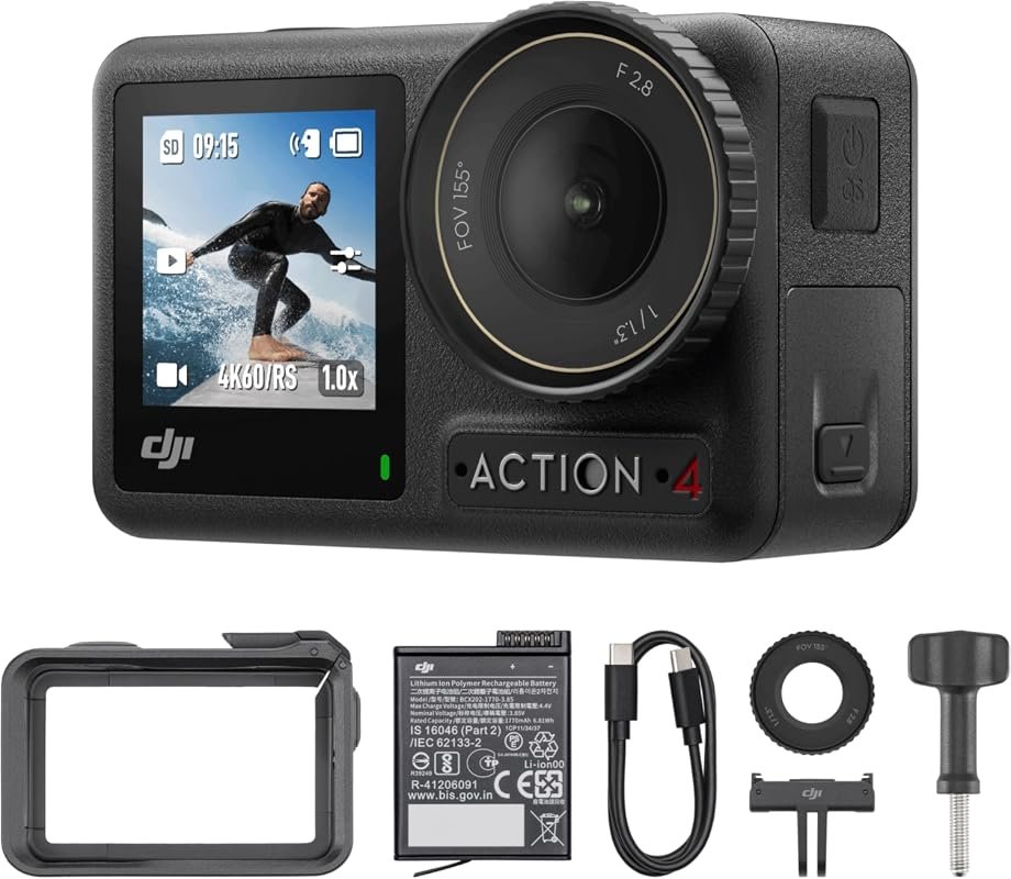DJI Osmo Action 4 Combo – Waterproof 4K Action Camera with LCD, RockSteady 3.0