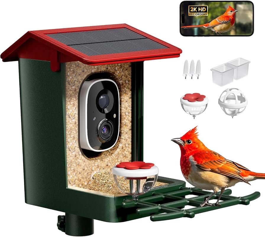 Solar‑Powered Smart Bird Feeder with 2K HD Camera, AI Species ID, Inst