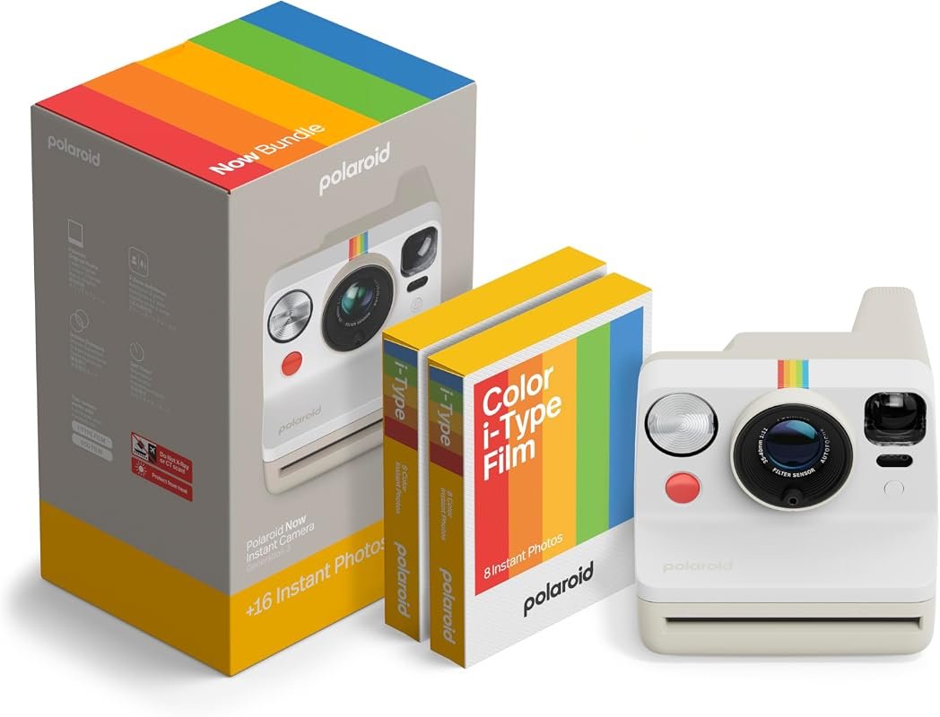 Polaroid Now 3rd Generation I-Type Instant Camera Pebble White with 16