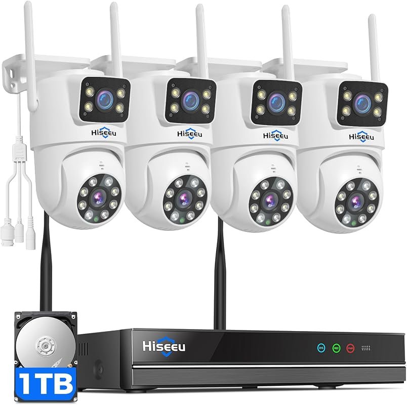 Hiseeu wireless outdoor security cameras, weather‑proof, night vision,