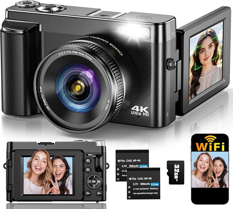 4K Vlog Camera – upgraded 64 MP sensor, fast autofocus, Wi‑Fi streamin