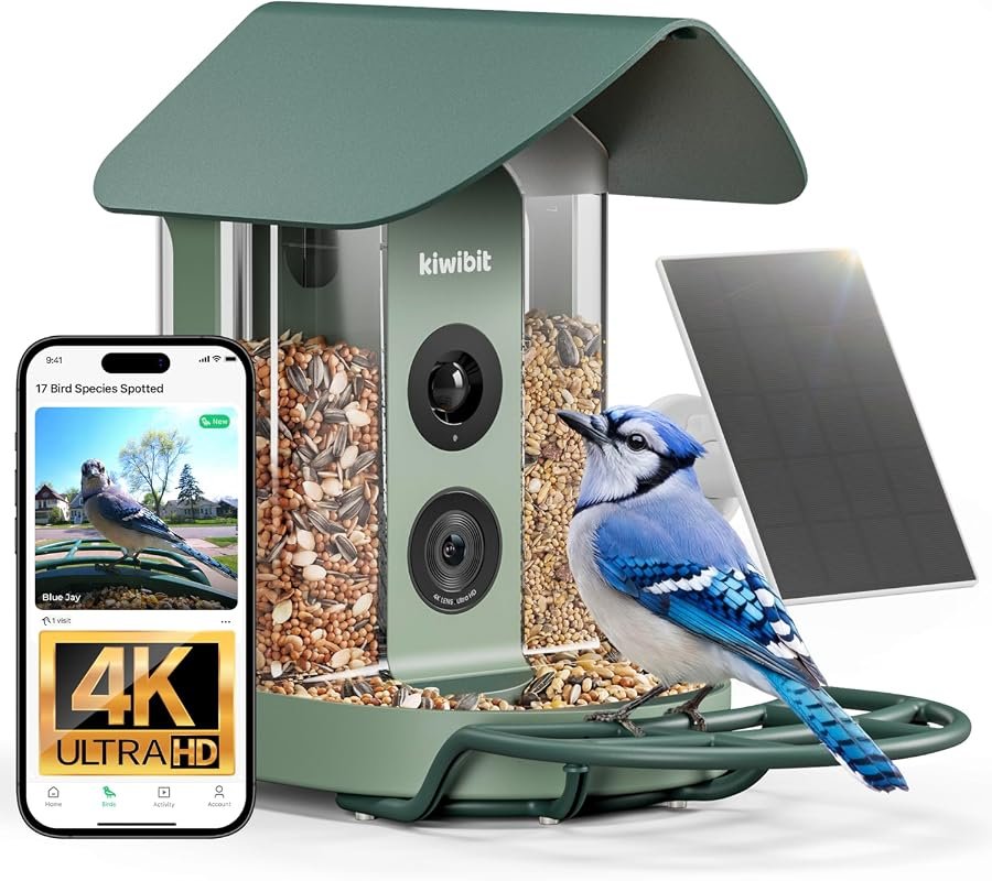 Kiwibit Solar Bird Feeder with 4K Camera, 8MP Photo Capture, AI Specie