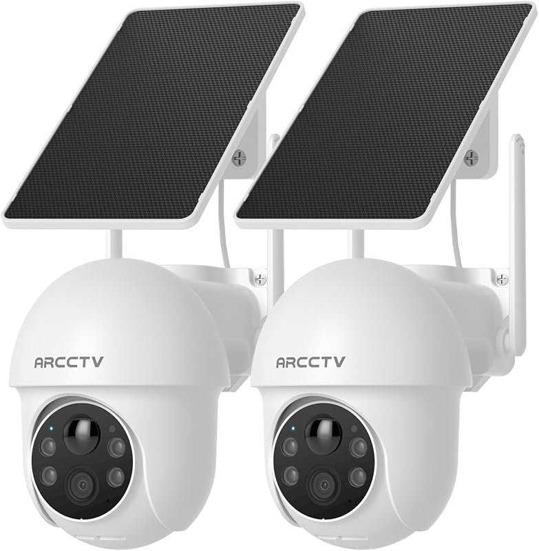 ARCCTV Solar Security Camera 2‑Pack – Wireless Outdoor, 1080p HD Video