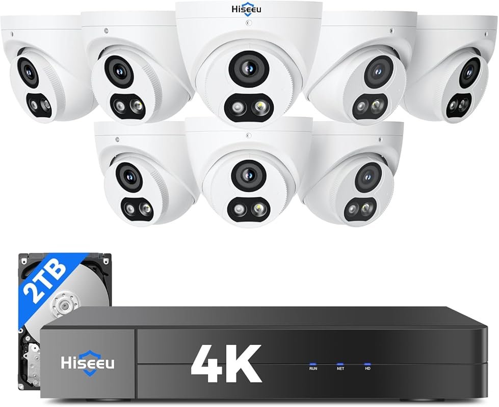 Hiseeu 4K Security Camera System, 8 Pcs 8MP PoE Cameras