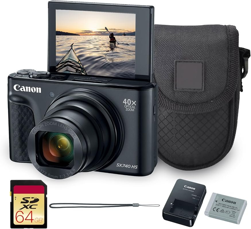 Canon PowerShot SX740 HS 20.3MP Camera bundle featuring 40× optical zo