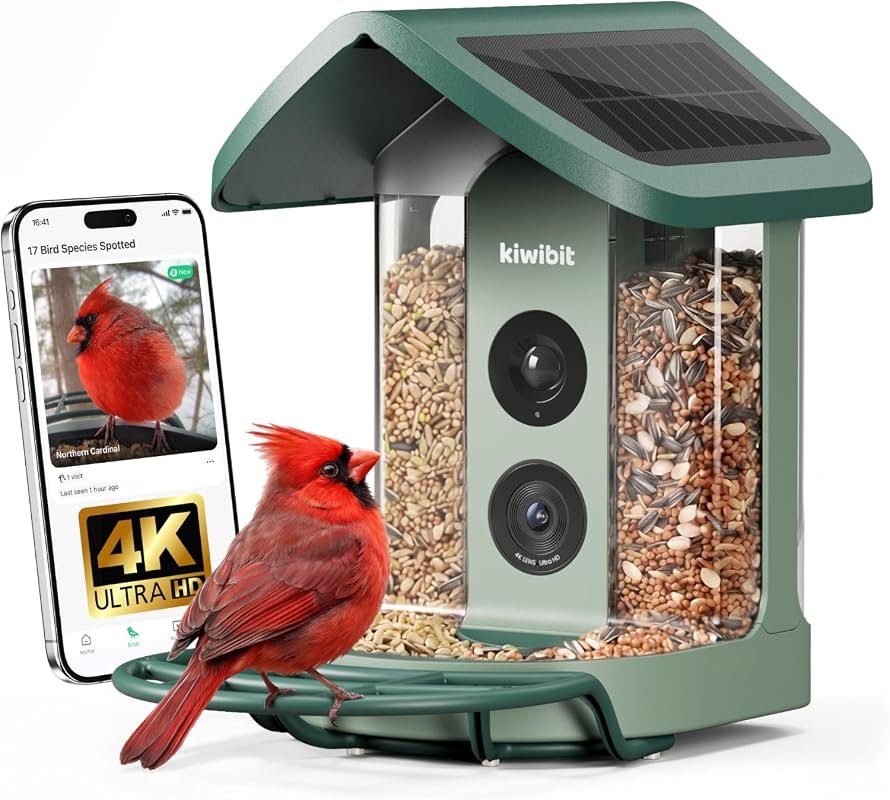Kiwibit Solar Smart Bird Feeder with 4K HDR Live Video Camera, AI Bird