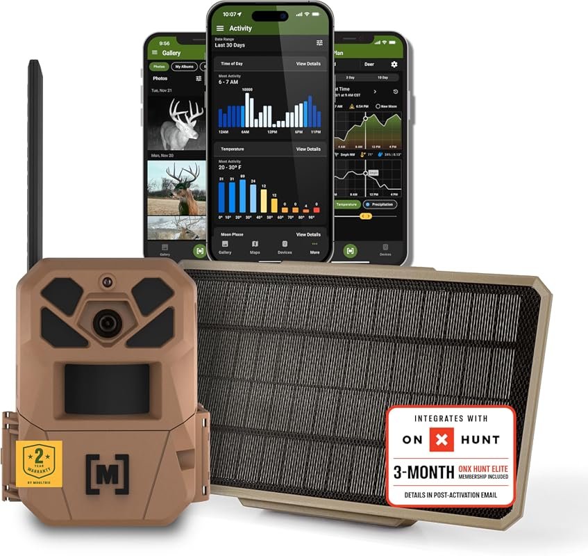 Moultrie Edge 3 Cellular Trail Camera with 3.4W solar pack provides 40
