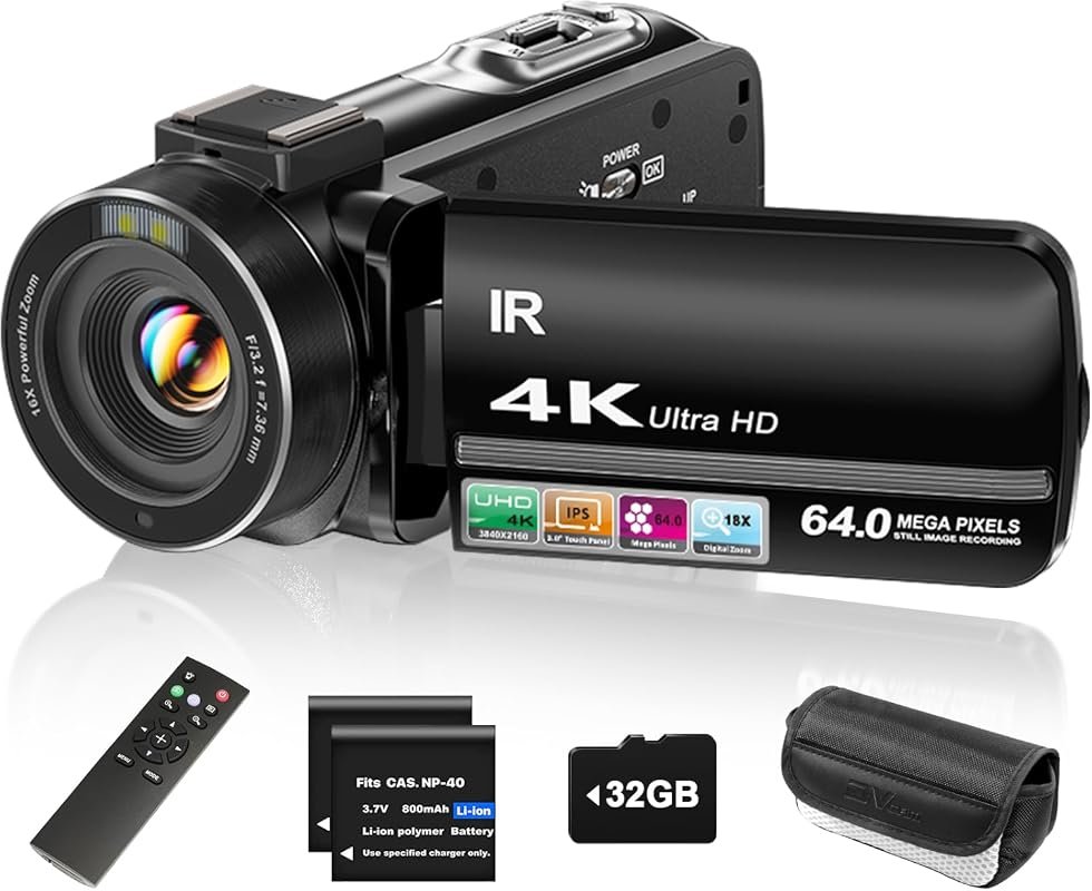 ZYDIIE 4K Vlogging Camcorder, 18x Digital Zoom, 270° Rotating Touchscr