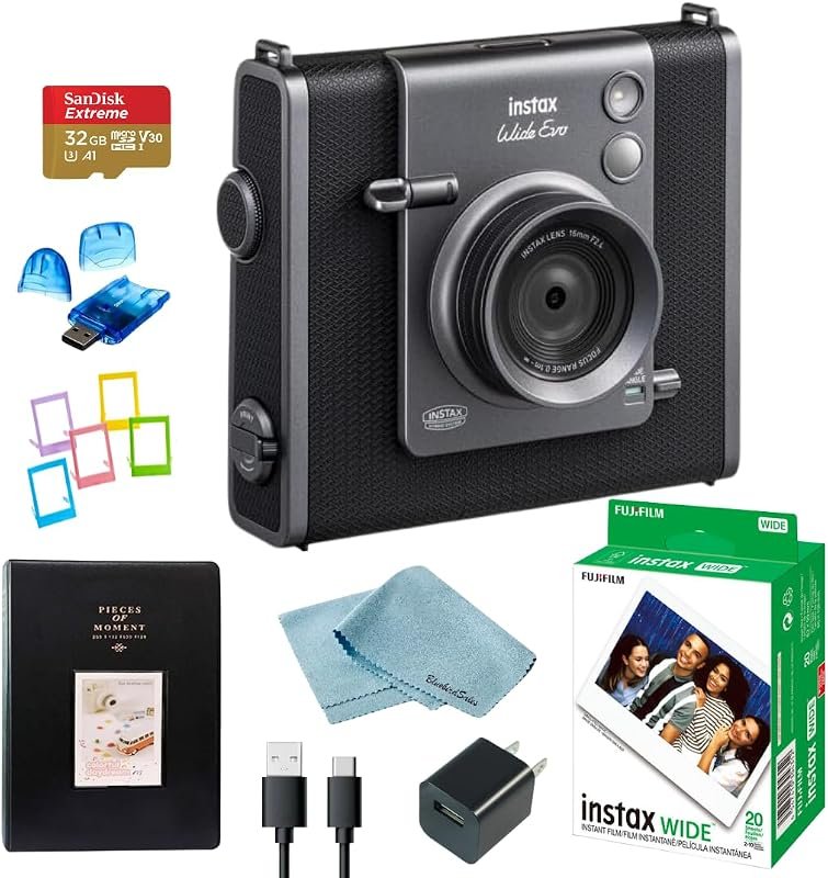 Fujifilm Instax Wide Evo Camera Bundle with 20 Wide Film sheets, 32GB 
