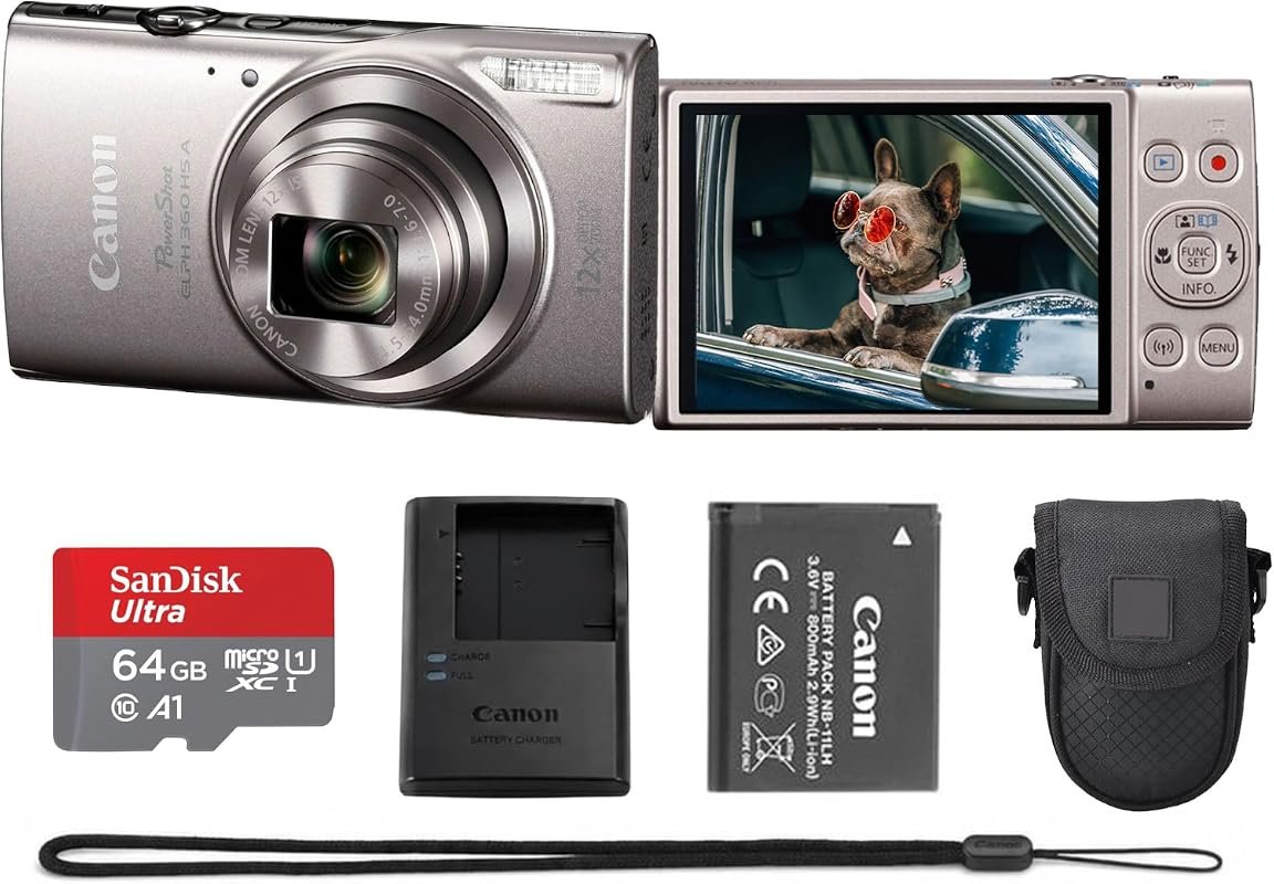 Canon PowerShot ELPH 360 HS A 20.2MP Camera in sleek silver, compact d