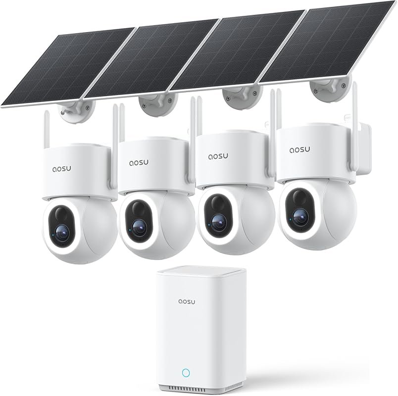 aosu D1 Max 4‑camera kit, 4K solar powered wireless security system, n