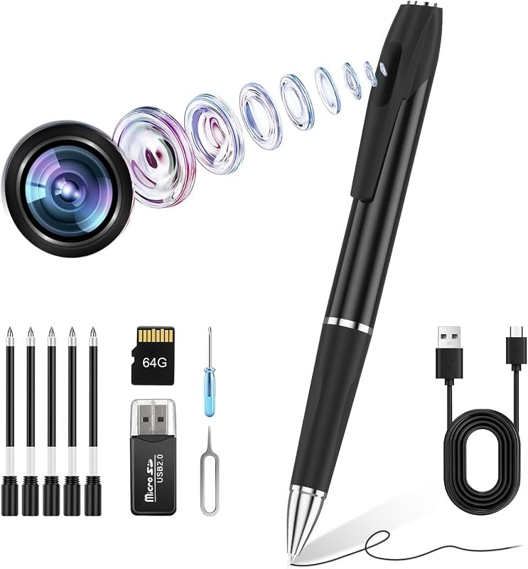 Hidden Camera Pen with 64GB storage and 1080P security, ideal for offi