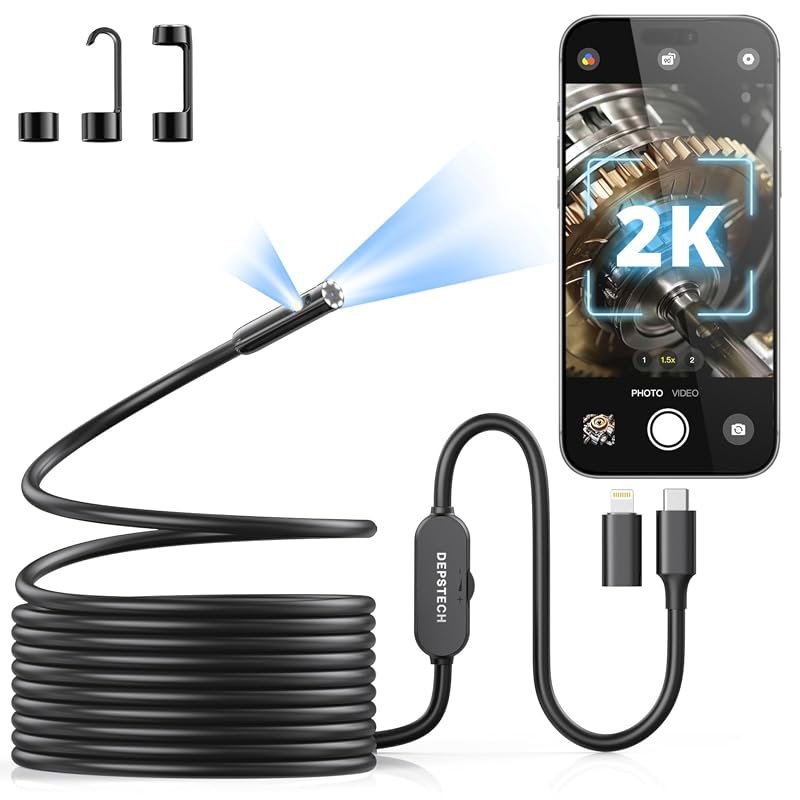 DEPSTECH 2K Endoscope Camera with Light – dual‑lens 2560P phone boresc