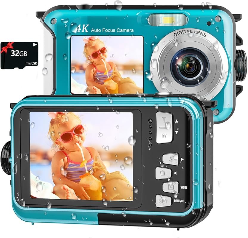 64MP Dual‑Screen 4K Underwater Camera, 16‑Foot Waterproof Rating, Wi‑F