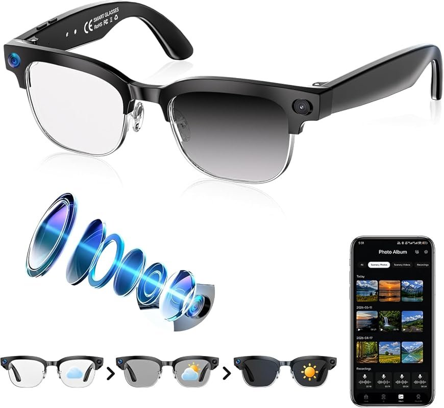 AI Smart Glasses Featuring Integrated Camera, 4K Image Stabilization, 