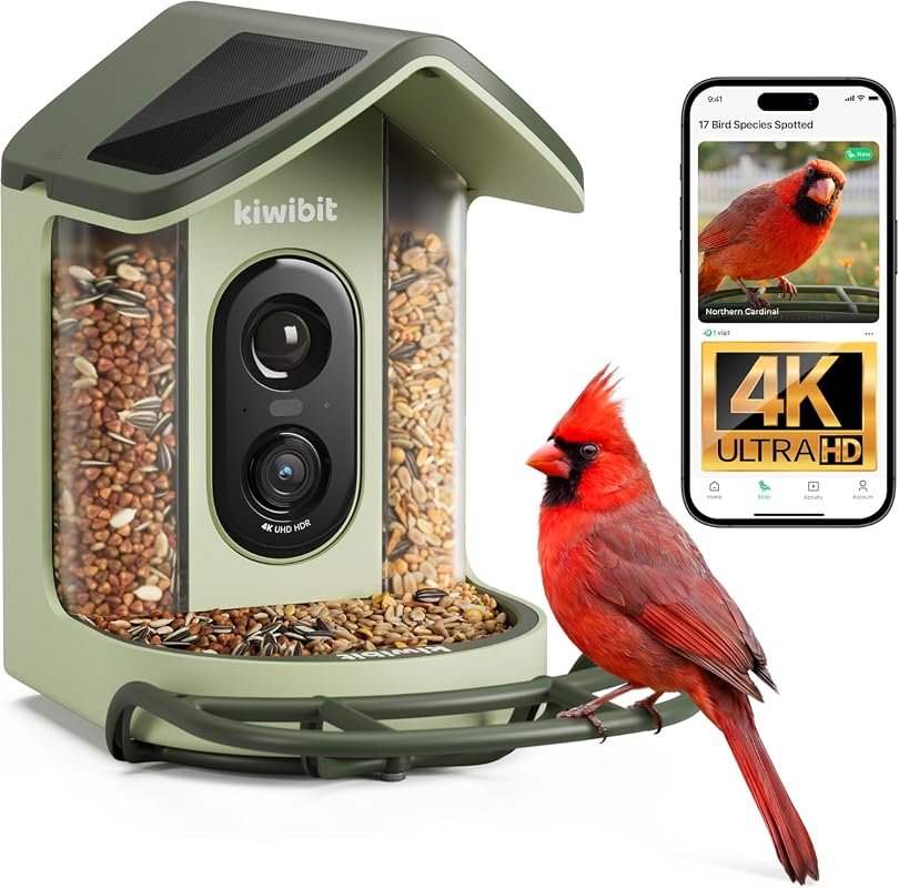 Kiwibit 2 Mini Solar Smart Bird Feeder with 4K Live‑Stream Camera, AI 