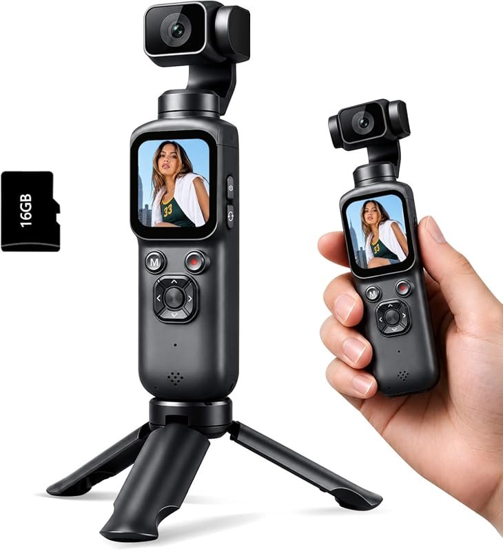 4K Vlogging Camera Pocket – pocket‑size with 330° gimbal lens, 75 MP p