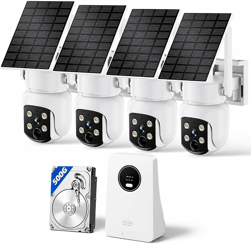 Wireless Outdoor Classic 4-Cam Kit – Solar Powered, 500GB HDD, No Subs