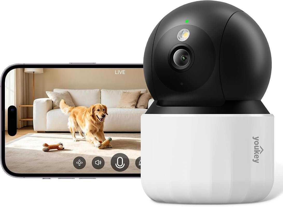 youkey 2K Indoor Security Camera with 360° View, Baby Monitoring and P