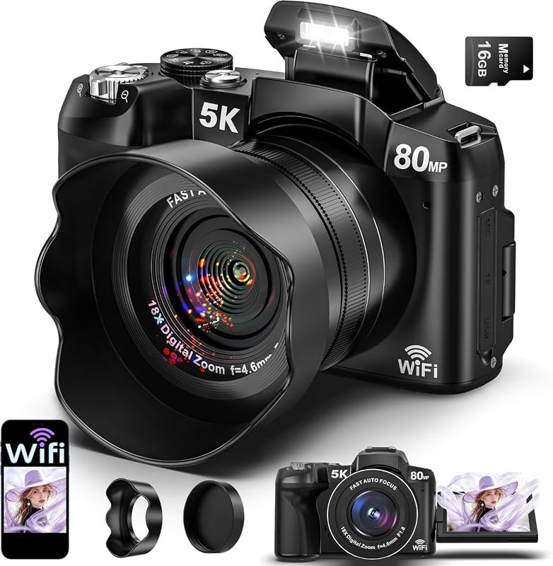 Cameras for Photography 5K Digital Camera – 80 MP UHD sensor, Wi‑Fi co