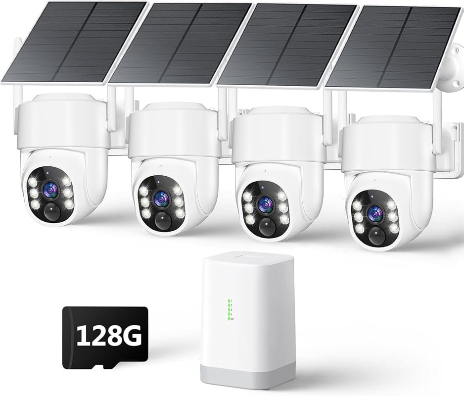 4MP Solar Outdoor Security Camera Kit – No Subscription, 128GB Storage