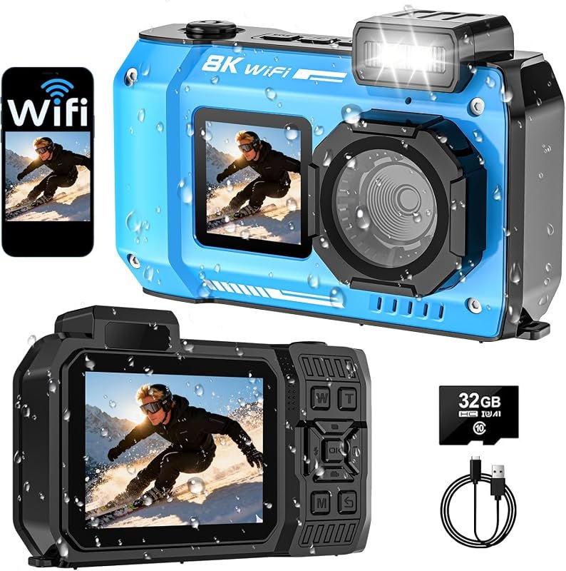 8K 70MP Waterproof Underwater Camera with 33‑Foot WiFi Connectivity, 3