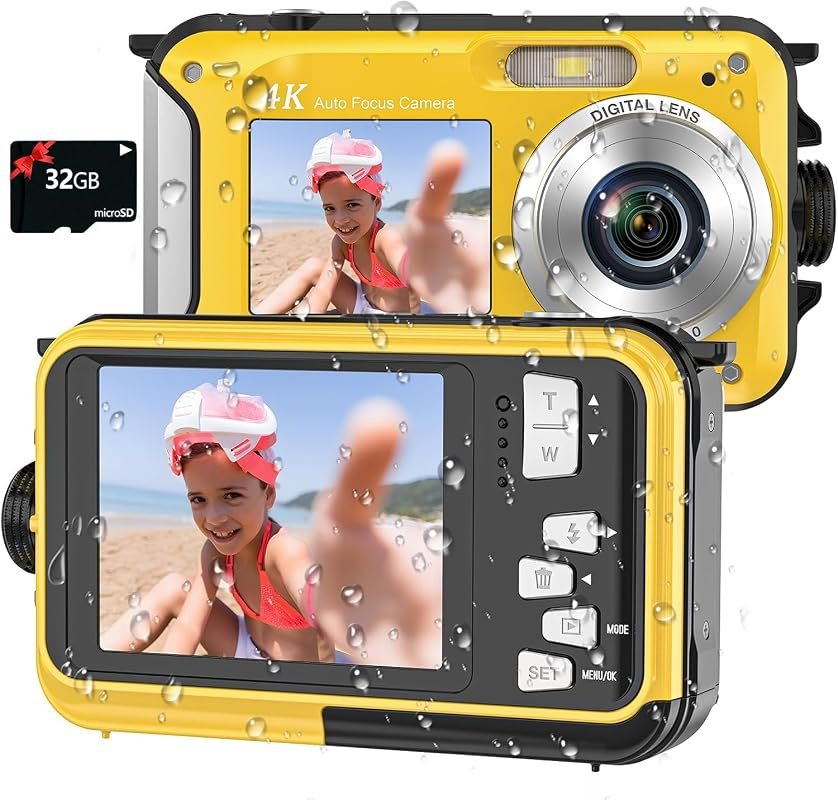 4K Underwater Camera – 16‑ft Waterproof Rating, 64MP Dual‑Screen, Ultr