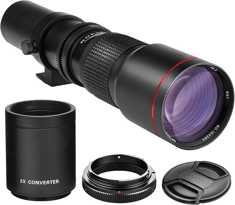 High-Power 500mm/1000mm f/8 Manual Telephoto Lens for Canon EOS DSLR –