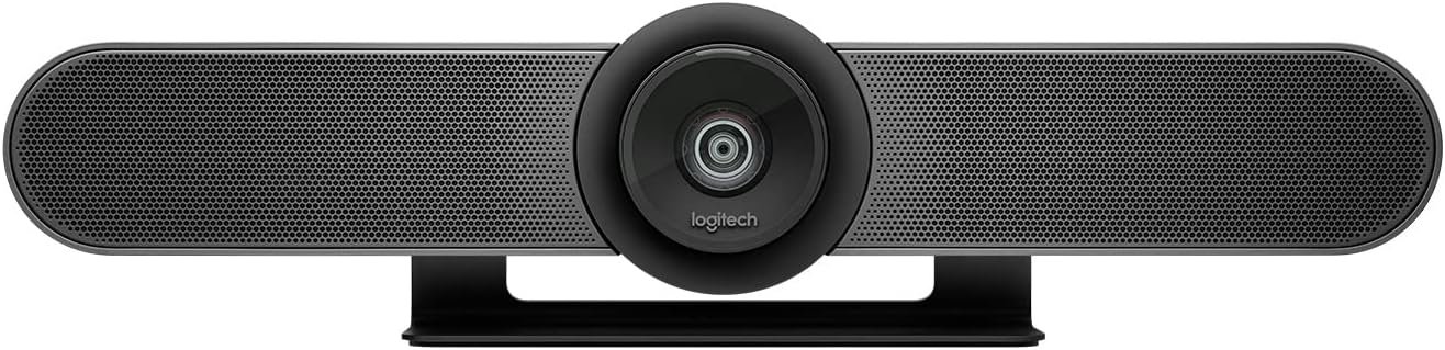 Logitech MeetUp 4K video conferencing system with three omnidirectional microphones, ultra‑wide 120° view and built‑in speakers.