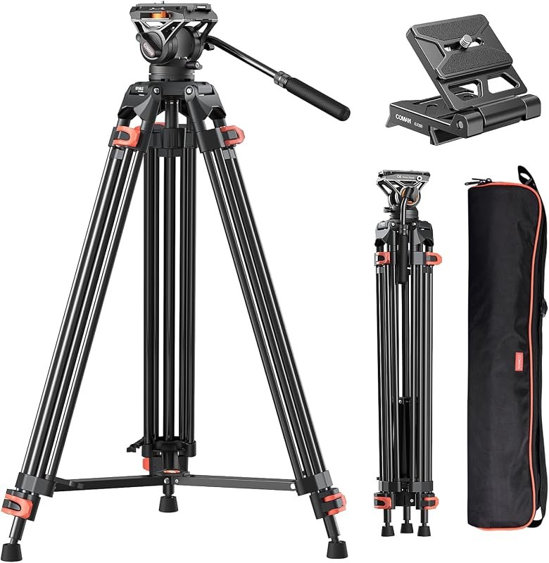 COMAN FF16LS heavy‑duty 74‑inch tripod with fluid head, supports up to