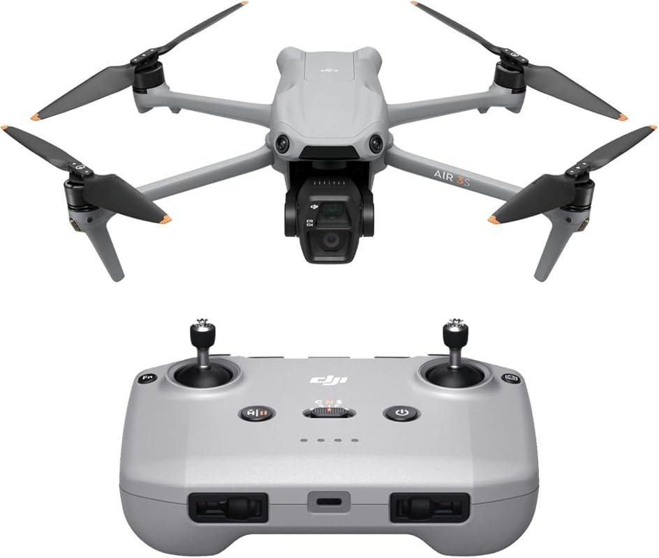 DJI Air 3S drone with RC‑N3 controller, dual 4K cameras, 46‑minute fli